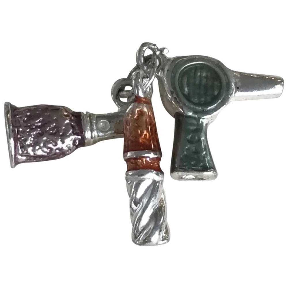 A Charmed Life Hair Dryer Lipstick Nail Polish .925 Sterling Silver Enameled